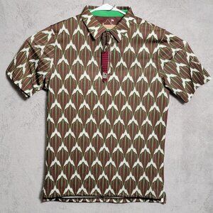 Oahu Golf Apparel Polo Shirt Mens Size Small Brown Green All Over Print Stretch